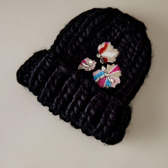 Anthropologie Jeweled Beanie New with Tag Black  One size